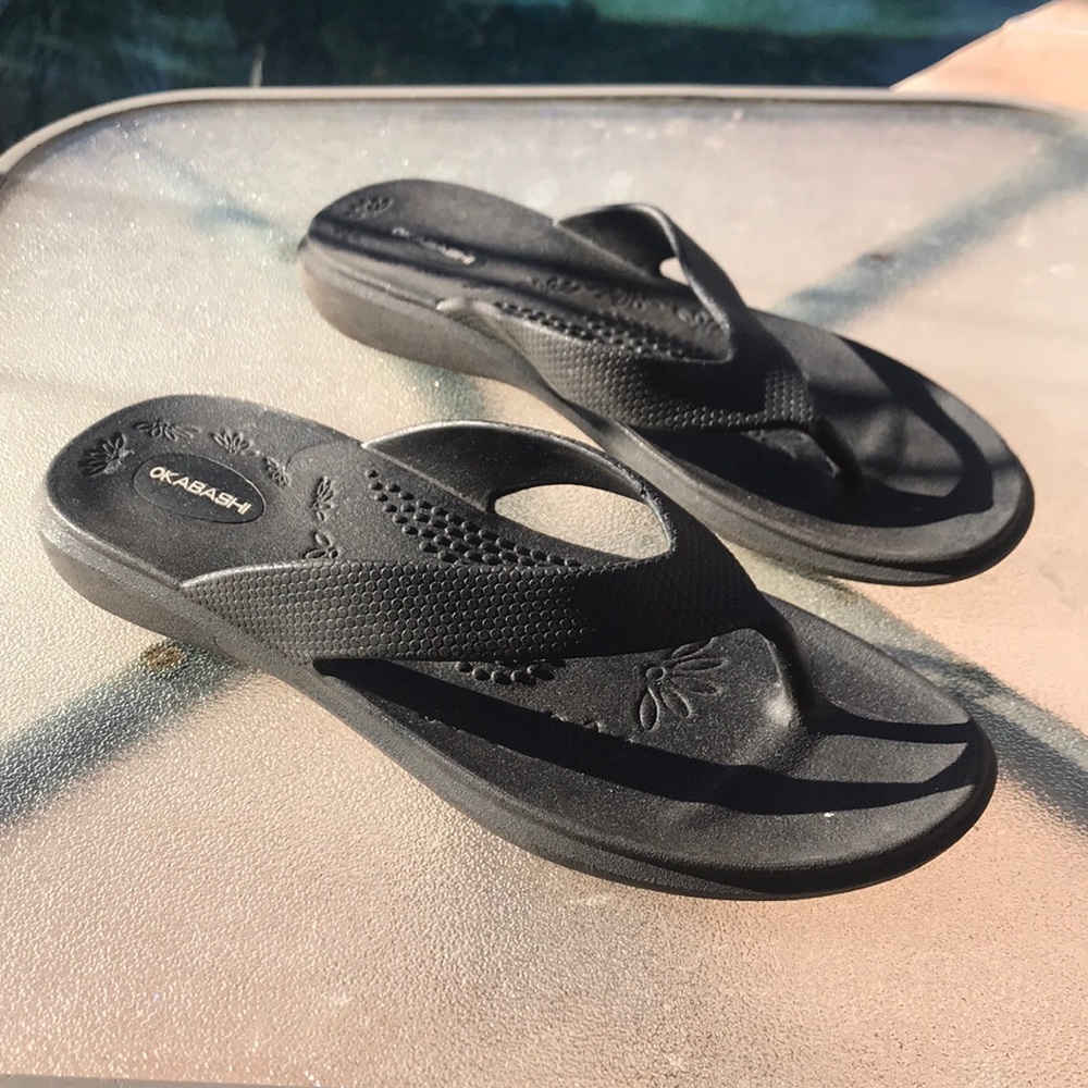 Okabashi black spa thong slippers large P1